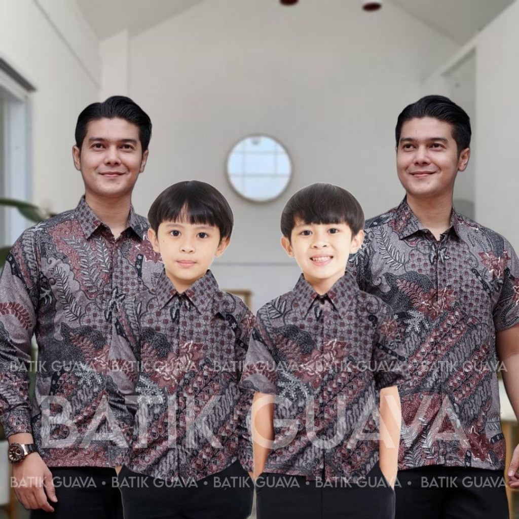 BATIK GUAVA - Couple Sweet Batik Couple Ayah Dan Anak Laki-laki - Motif Albar Abu - Batik ABu Grey