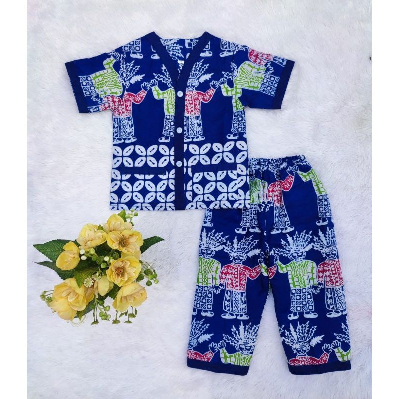 Piyama batik anak laki-laki motif ondel ondel khas Jakarta bahan katun halus adem umur 6 bulan - 5 t