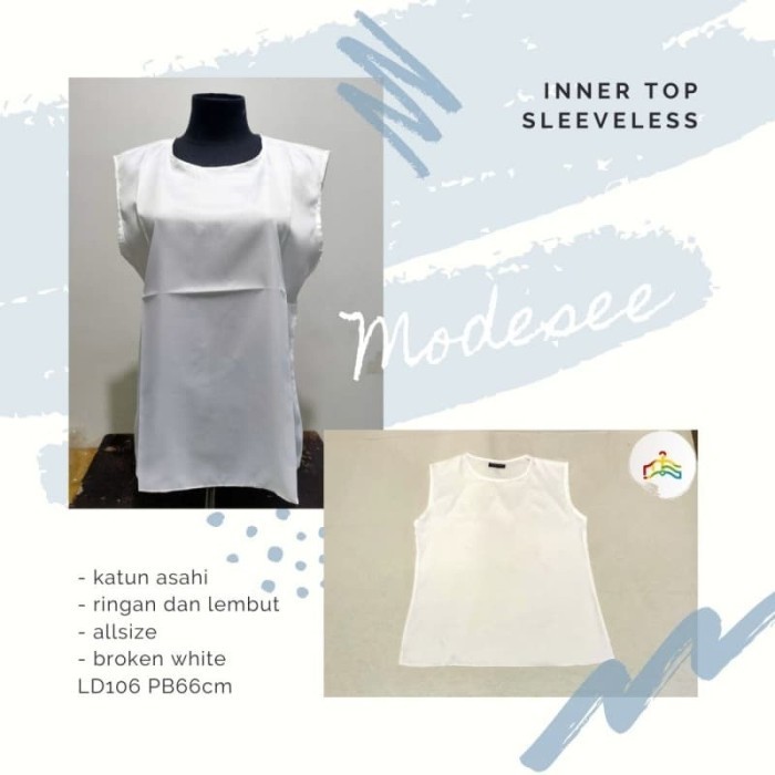 Dalaman Baju Atasan Tunik Gamis Katun Putih Polos / Manset Sleeveless