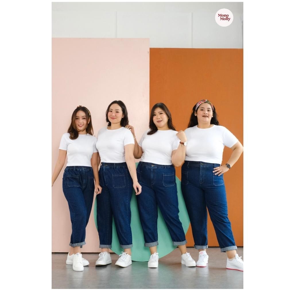 Celana Kulot Jumbo Wanita Monomolly Baggy Jeans Bahan Premium