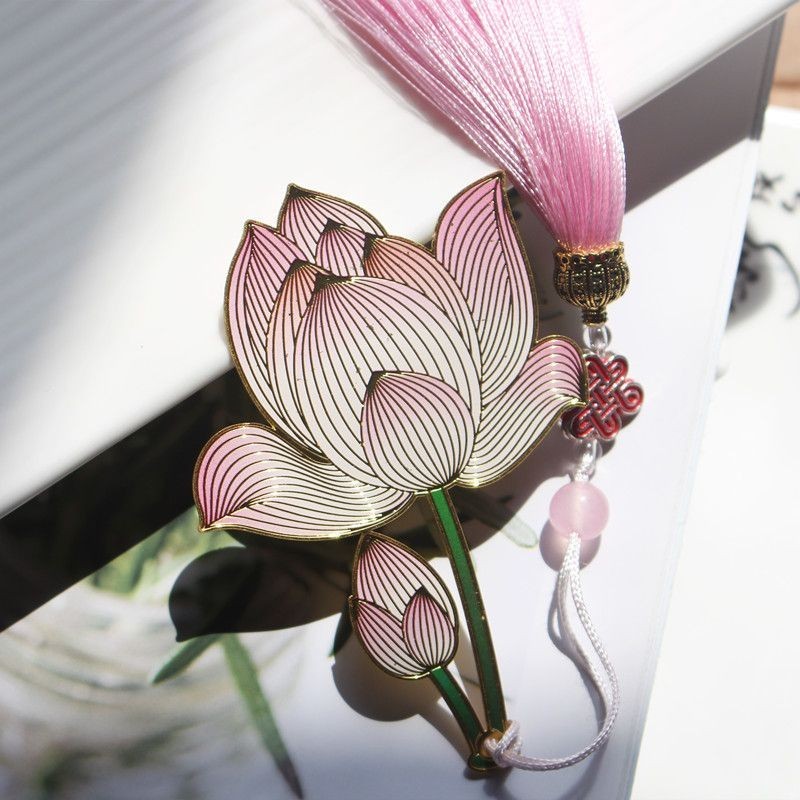 

Flower Blossom Lotus Metal Brass Color Chinese Style Pendant Bookmark Holiday Gift