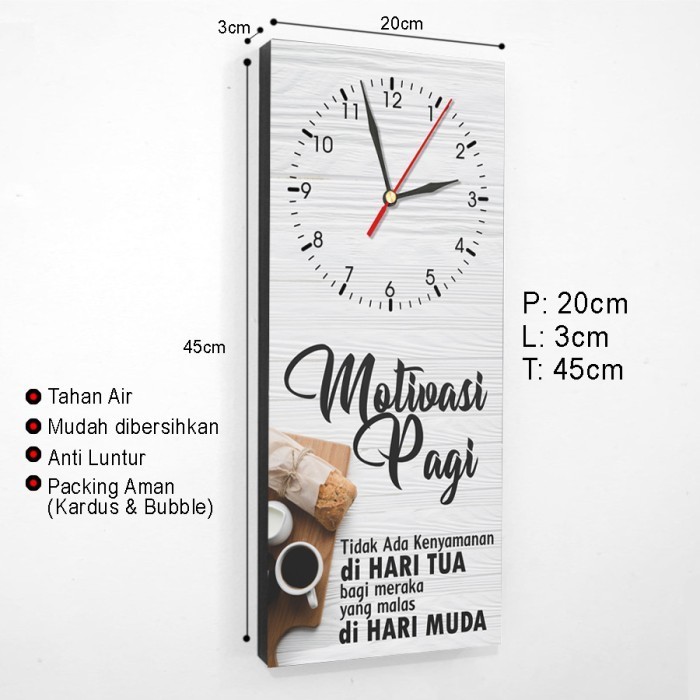 Jam Dinding Kayu Kata Motivasi Pagi Kopi Dekorasi Hiasan Dinding Kamar