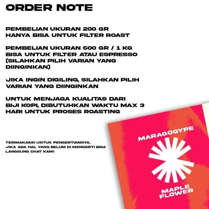 

Biji Kopi Arabika Manual Brew - Maragogype Maple Flower - 500 Gr