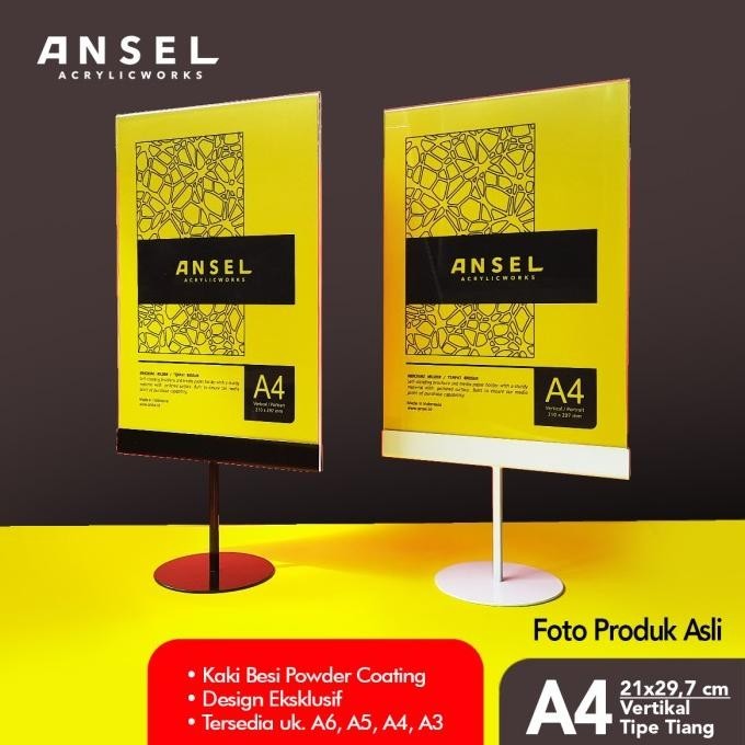 

Ansel Tent Card Akrilik Kaki Besi /Tiang A4 Vertikal 21X29,7Cm /Brosur Kualitas Premium