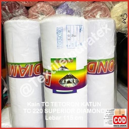 Hot Sale ( Per Setengah Meter ) Kain Katun Jepang Putih Polos Tebal Tc 220 Diamond Meteran Lebar 115