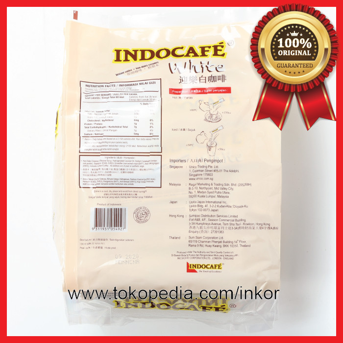 

Indocafe White 30 Sticks Pack Serbuk Kopi Dengan Krimer Nabati 30X12Gr