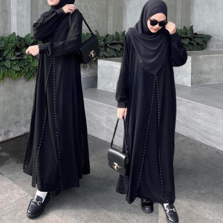 Gamis Abaya Remaja Hitam Polos Syari Jetblack Basic Tuey Arab Umroh Modern Kekinian Baju Dress Gamis
