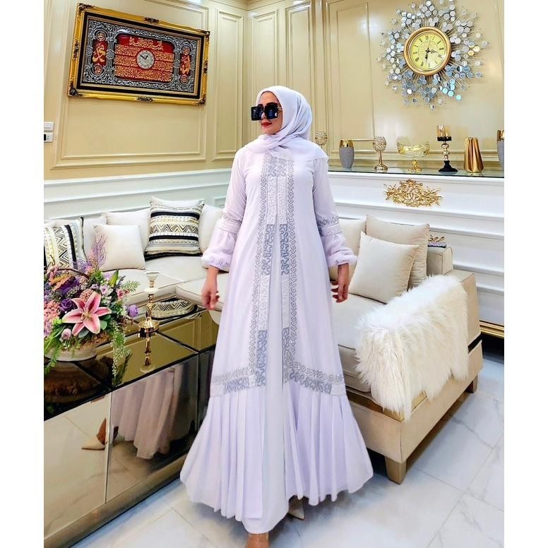 Gamis Abaya Remaja Tuey Putih Bordir Amoeba Rempel Mewah Lebaran Gamis Abaya Remaja