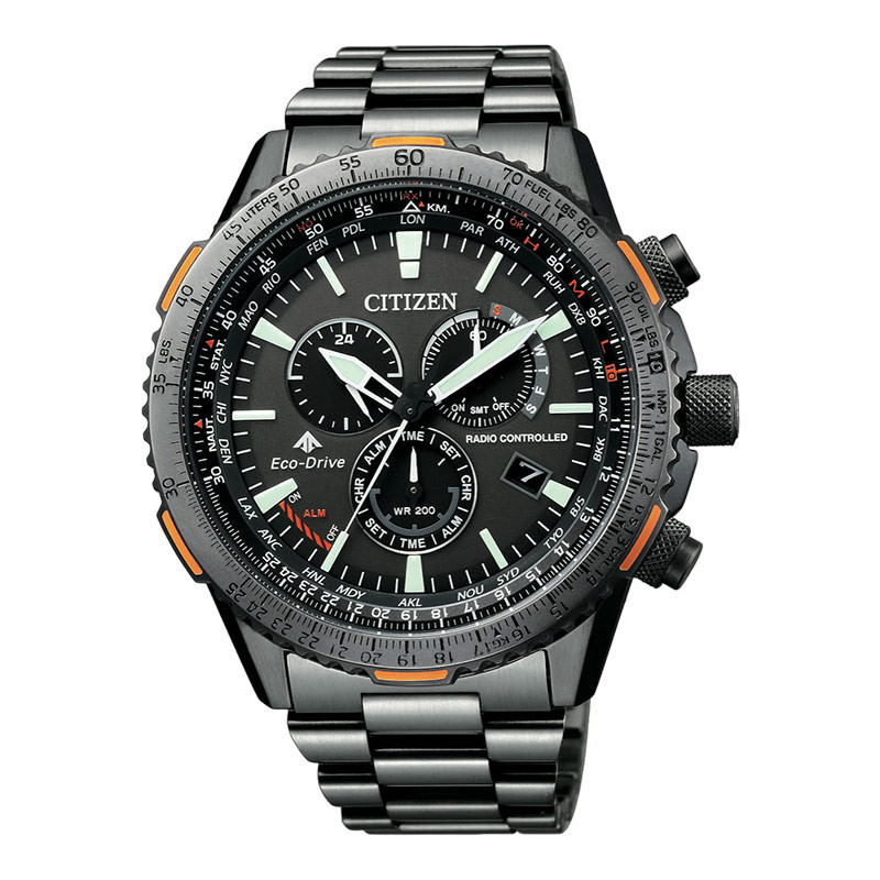 Jam Tangan Pria Citizen Promaster CB5007-51H Eco-Drive World Timer Men Dark Grey Dial Gunmetal Stain