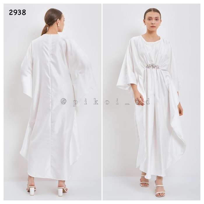 Gas Kaftan Putih Wanita / Dress Kaftan Putih Bordir Mewah Emas
