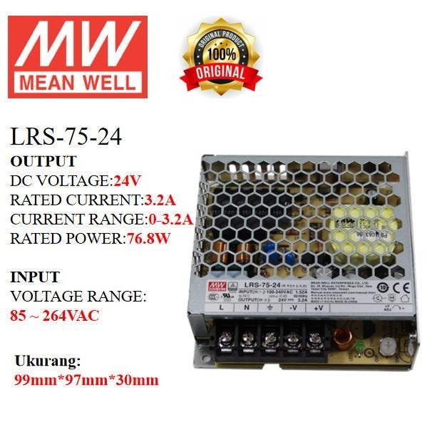 MEANWELL POWER SUPPLY LRS-75-24 LRS 75 24 LRS7524 BALLAST 24V INDOOR