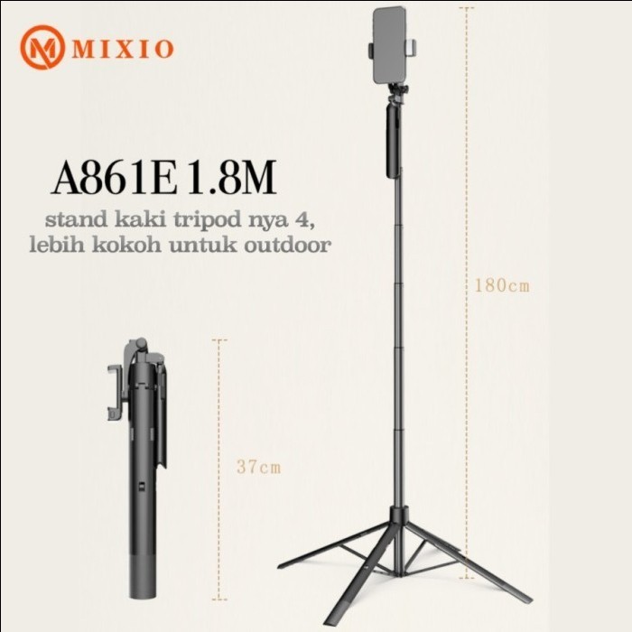 MIXIO A861E Tongsis Tripod Stabilizer Gimbal LED - 180cm