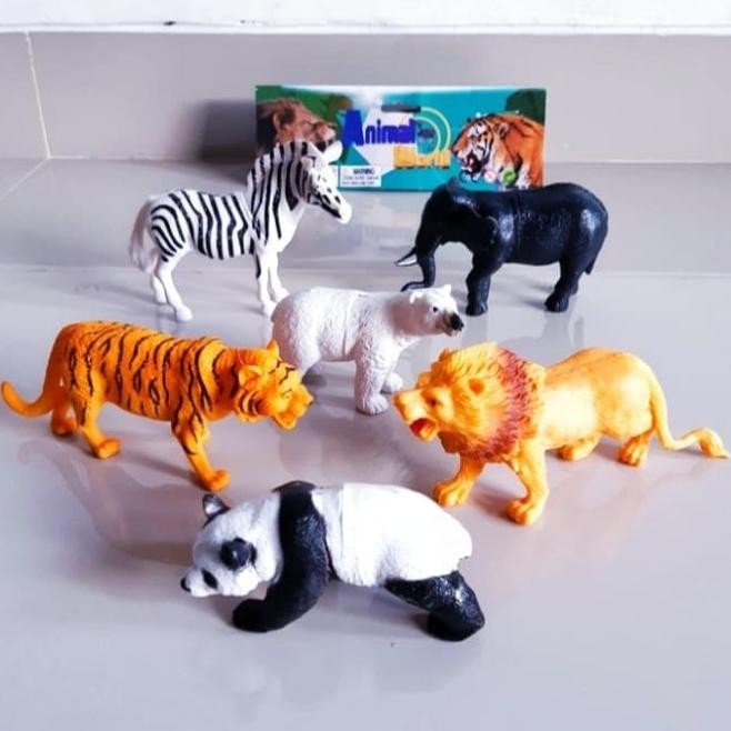 Mainan Hewan Liar Animal Set 3D Besar / Boneka Karet / Binatang 6 Pcs Ajiminfujiatiberkah