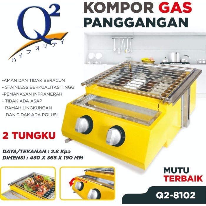 Promo Kompor Q2 8102 Panggang 2 Tungku Sosis Bakar Ayam Sate Panggangan Gas