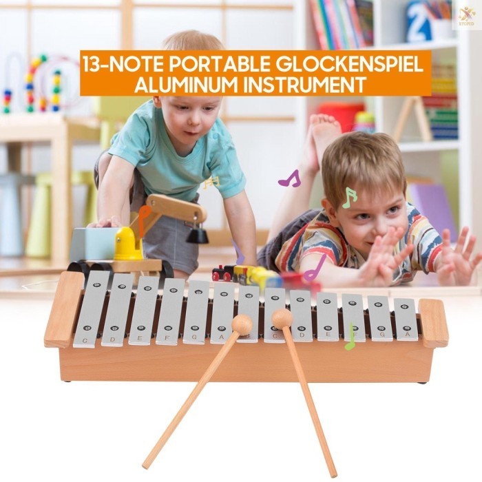 Etoi Mainan Alat Musik Xylophone 13 Nada Glockenspiel Portable Bahan