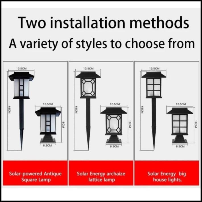 LAMPU PAGAR TAMAN SURYA 5 LED MODEL MINIMALIS BESAR / LAMPU TENAGA SURYA SENSOR CAHAYA