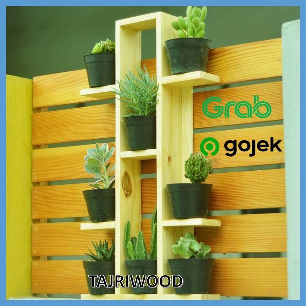Rak Dinding Kayu Tempat Pot Bunga Kaktus / Rak bunga susun minimalis