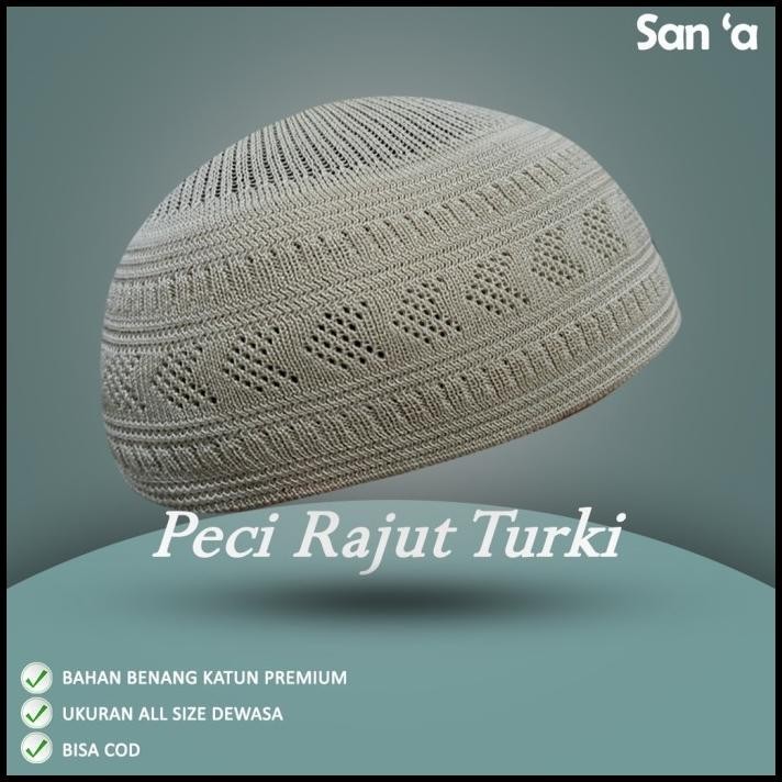 PECI RAJUT TURKI POLOS DEWASA BAHAN KATUN - KOPIAH RAJUT TURKI SAN'A -