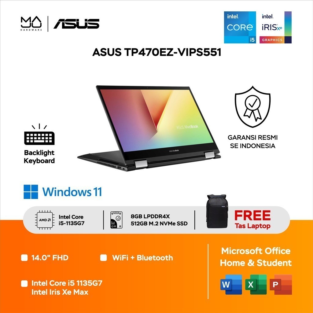 Laptop ASUS VivoBook Flip 14 TP470EZ-VIPS551 i5 1135G7 8GB 512GB Black