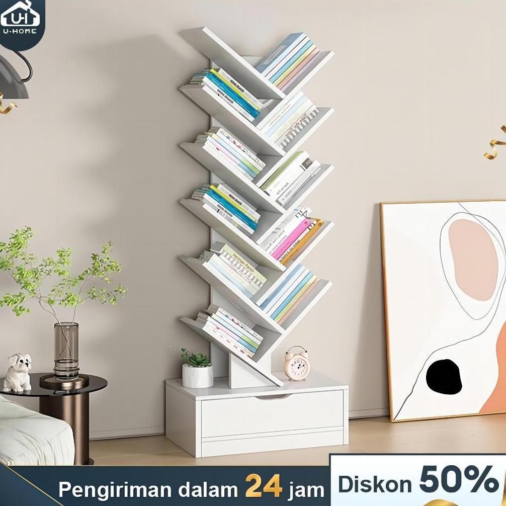 Rak Buku Susun 8 Tingkat Rak Buku Kayu Rak Pajangan Rak Dinding Rak Buku Bentuk Pohon Rak Serbaguna