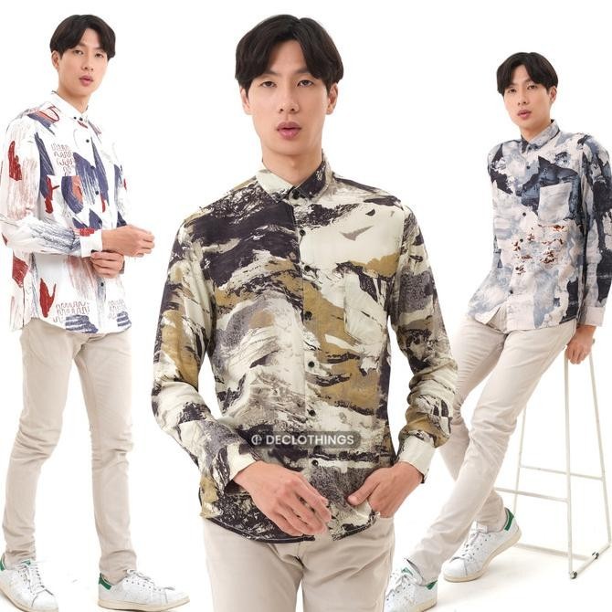 Kemeja Pantai Pria Baju Hawai Lengan Panjang Motif Printing Tie Dye