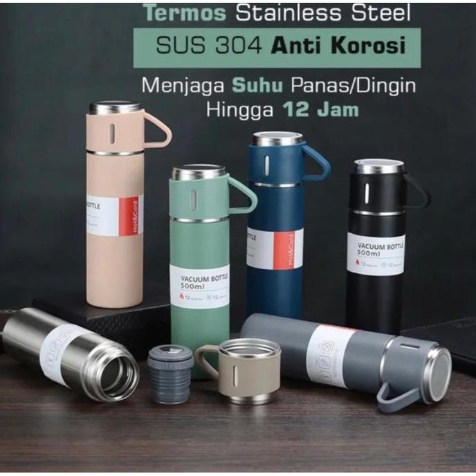 Termos Sultan 3 in 1 Vacuum Flask Set / Botol Minum Cangkir 500 ML
