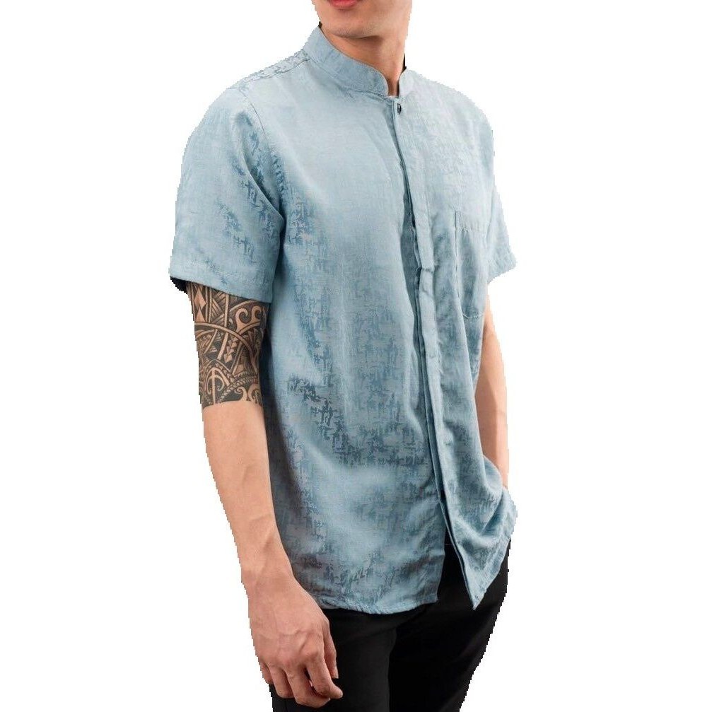 Timofey Baju Kemeja Koko Muslim Pria Lengan Pendek Slim Fit Premium Kerah Shanghai Baby Blue