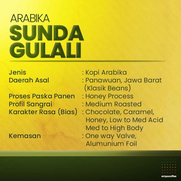 

Ready Kopi Arabika Sunda Gulali Specialty Arabica Coffee Klasik Beans 200 gr