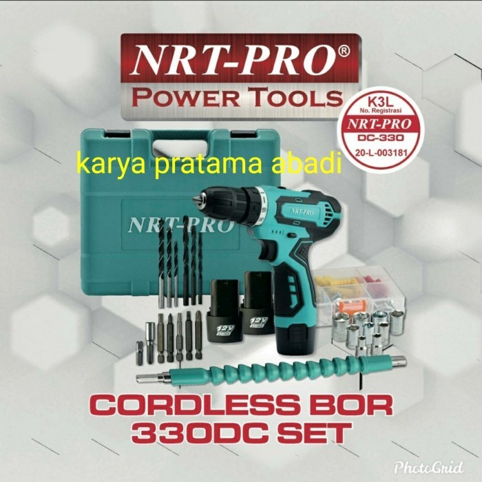 Mesin Bor Cordless Batre Baterai Nrt Pro Dc 330 Set Mesin Bor Cas Nrt