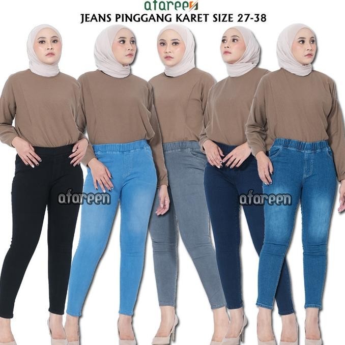 Jeans Skinny Wanita Pinggang Karet Stretch Celana Jeans Wanita