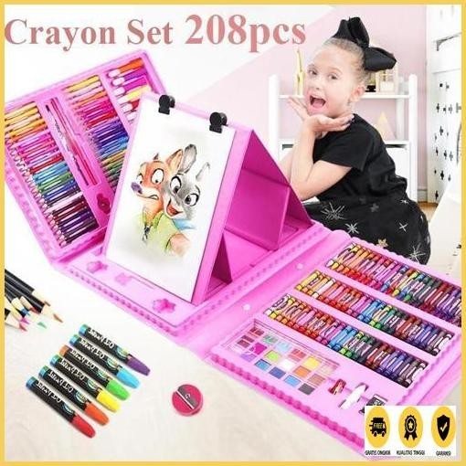 Promo Viral Art Set Crayon Mewarnai Pencil Warna Crayon Isi 208 Papan Gambar Dua Sisi Set Alat Gamba