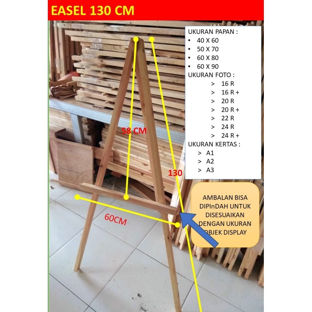 

Easel 130, Tripod kayu, Standing photo, Kanvas, Lukisan, Banner K01