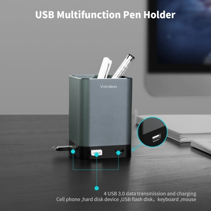 

Triple W Desk Holder USB Charging Alumunium Tempat Pulpen Organizer