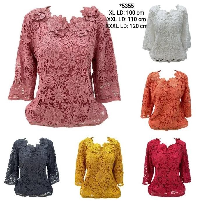 Blouse Full Brukat Prada Jumbo Atasan Wanita Brokat Putih Kebaya Pesta