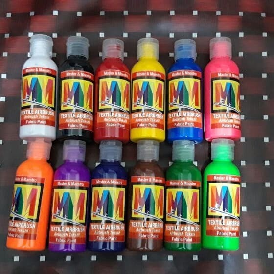 

Ready Set 12 Warna Cat Airbrush Textile MM 60ml Bonus 1 Putih Cat Lukis Kain