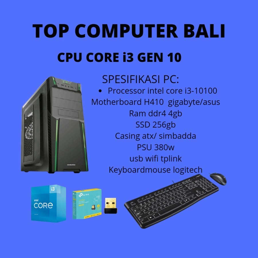 PC RAKITAN CORE i3 GEN10/ CPU CORE i3 GEN 10 RAM 4GB SSD 256GB