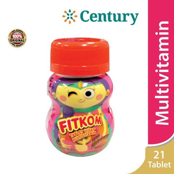 Fitkom Strawberry satu botol isi 21 tablet hisap / multivitamin anak / permen / nafsu makan anak