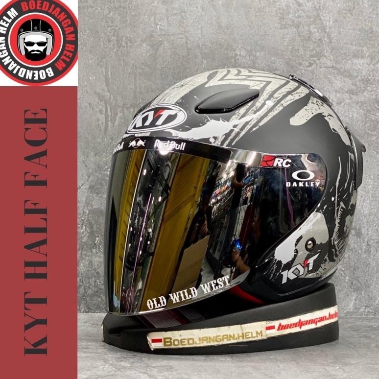 KYT HELM DJ MARU HALF FACE MOTIF VENOM - BLACK MATT SILVER - KYT HALF FACE - KYT SINGLE VISOR