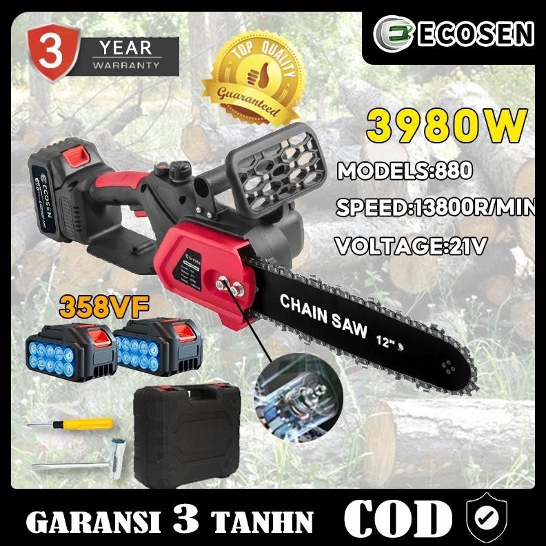 {BARU} ECOSEN 12 Inch Portable GenggamLithium Chain Saw tanpa kabel dayatinggi gergaji kayu Gergaji 