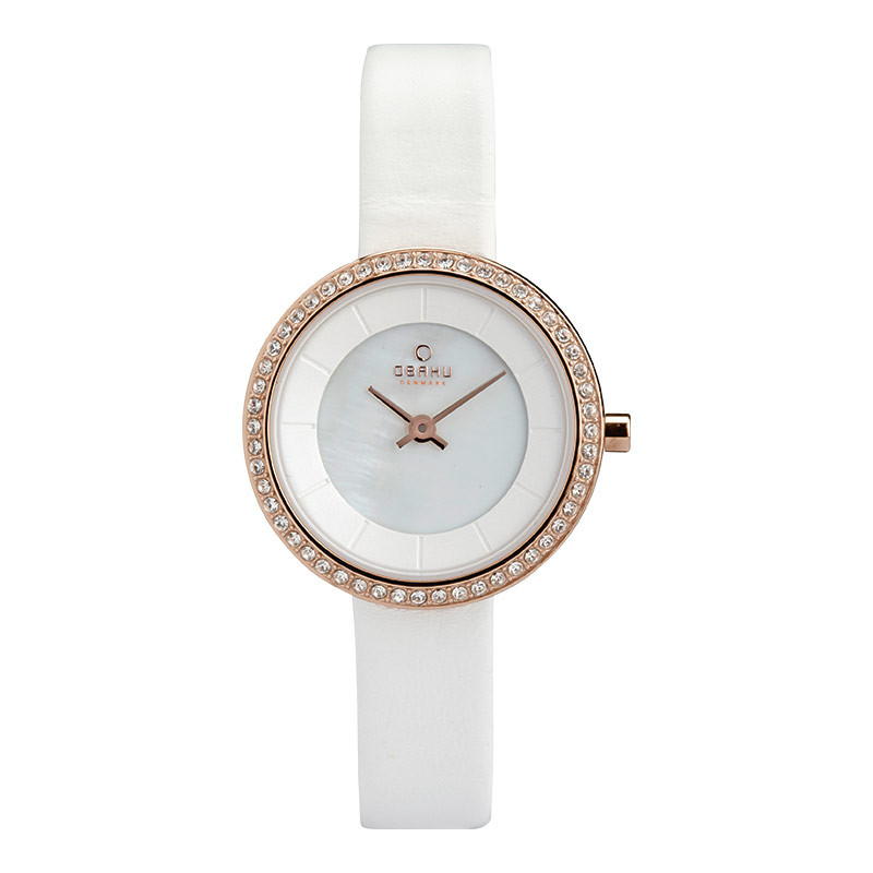 Jam Tangan Wanita Obaku V146LEVWRW Stille White MOP Dial White Leather Strap