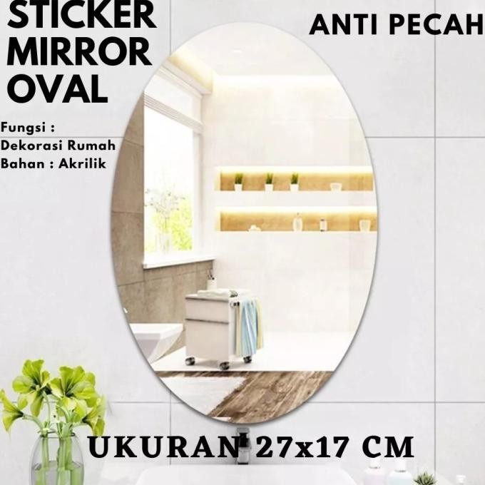 Stiker Cermin Oval 3D Cermin Akrilik Tempel Kaca Anti Pecah HT