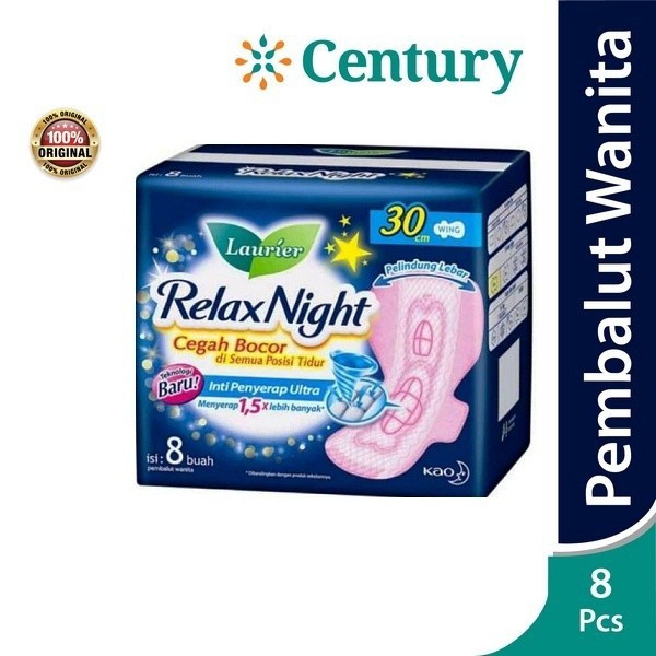 LAURIER RELAX NIGHT WING 30 CM 8S / PEMBALUT WANITA / KEBUTUHAN WANITA / SOFTEX SEKALI PAKAI