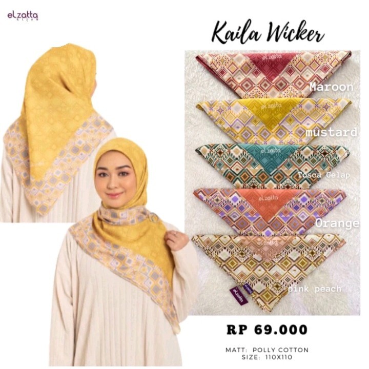 Elzatta Segi Empat Full Motif Kerudung Hijab Jilbab Kaila Wicker
