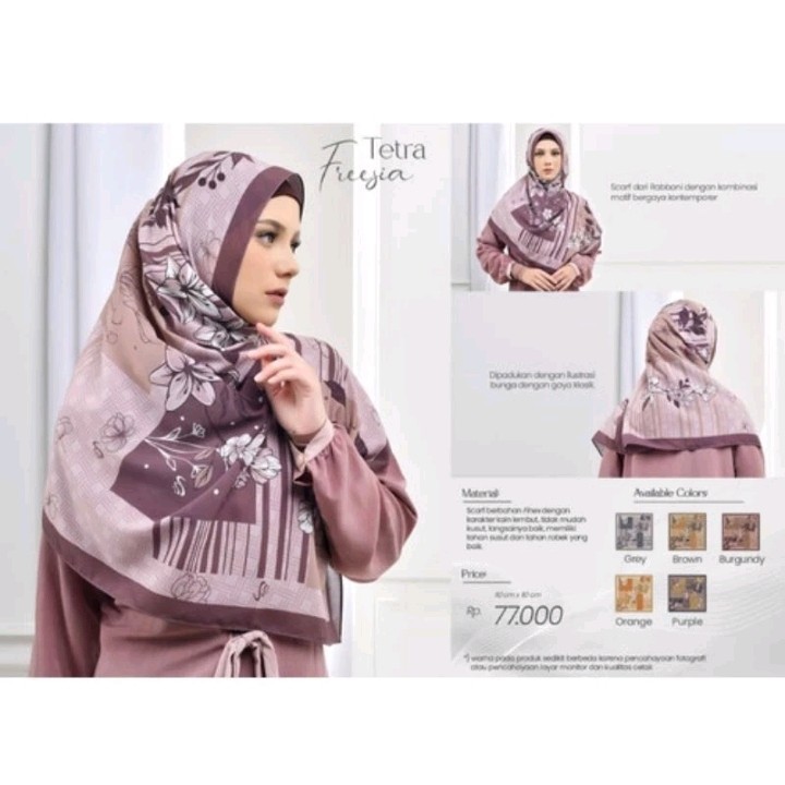 Rabbani Segi Empat Full Motif Kerudung Hijab Jilbab Krd Tetra Freesia