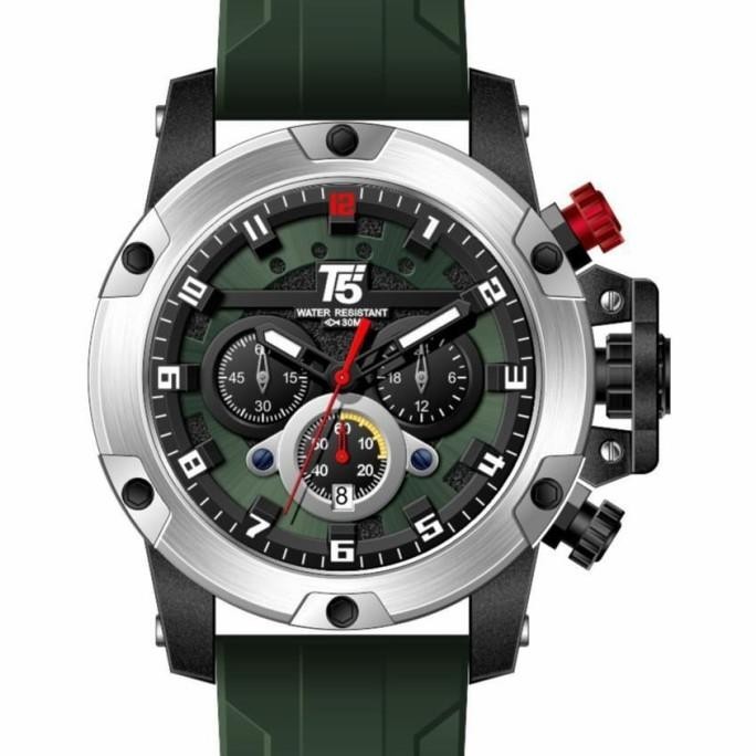 Jam Tangan Pria Original T5 H 3913G Green Black Silver