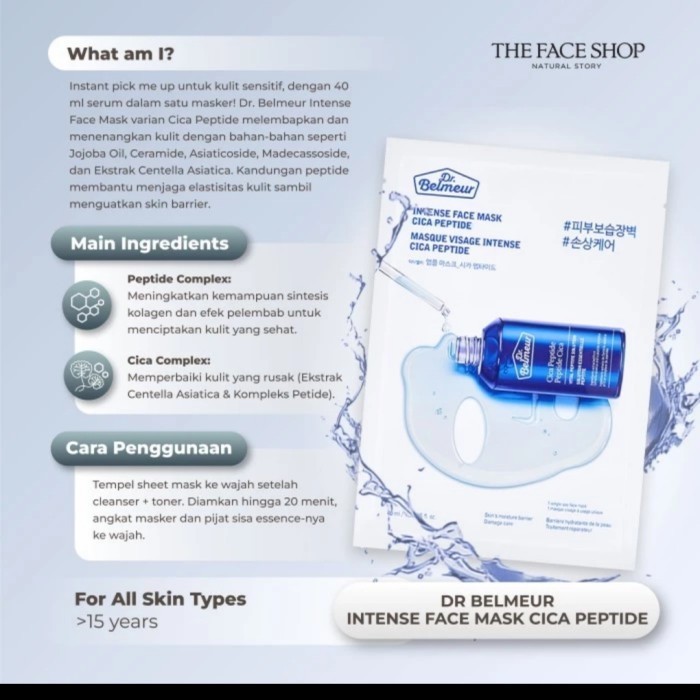 Face Shop Dr Belmeur Intense Face Mask Masker Wajah Muka Sheet Mask
