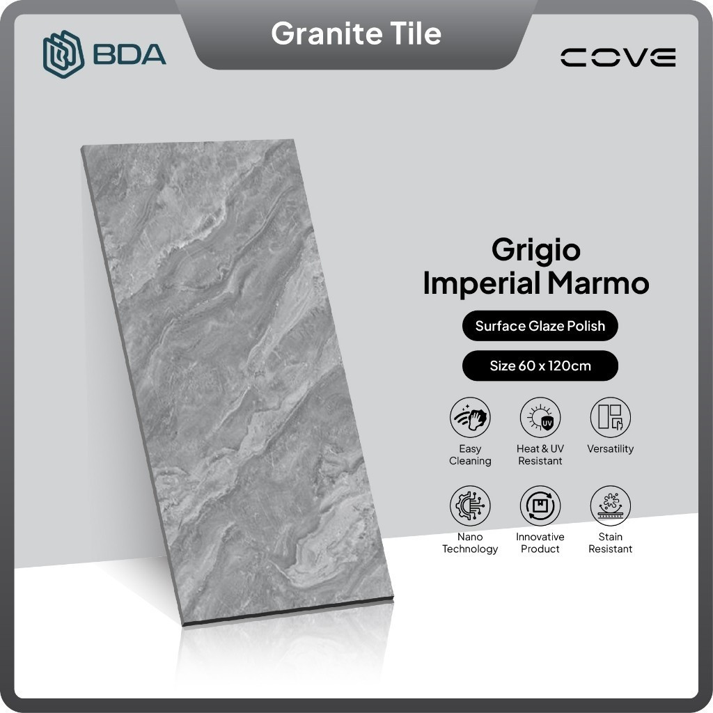 BDA Granite Tile 120X60 Keramik Granit Lantai Dinding Kamar Mandi Interior Grigio Imperial Marmo