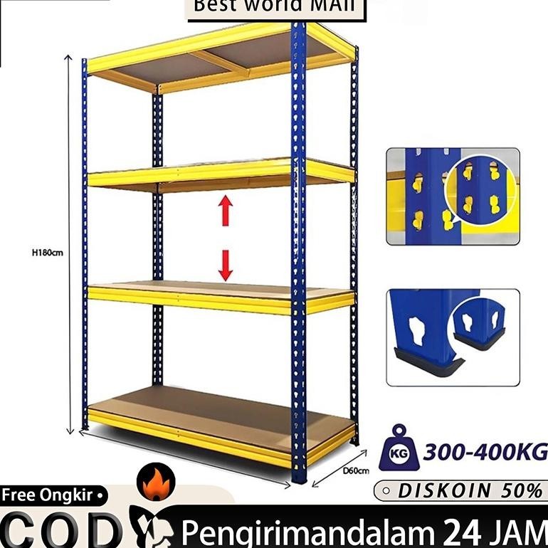Menahan Berat 800kgRak Susun 4 Layer Rak Besi Siku Rak Warung Rak Barang Rak Aquarium Rak Gudang Ser