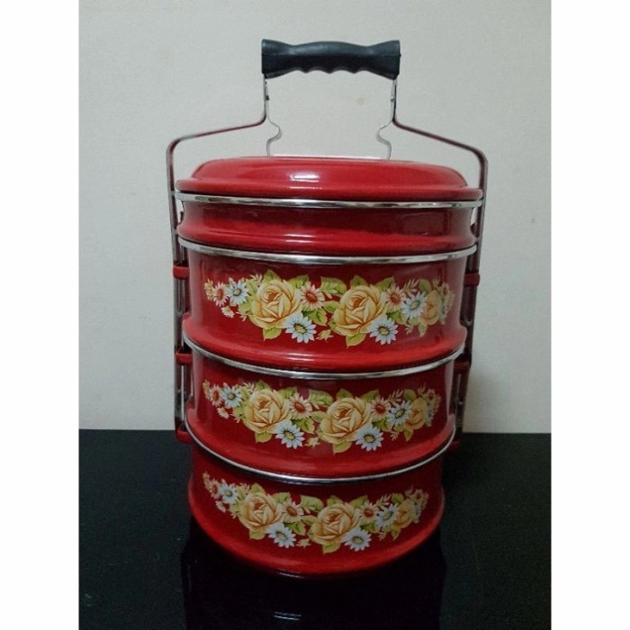 Rantang Enamel / Tenong Jadul 24Cm / 4 Susun Warna Merah