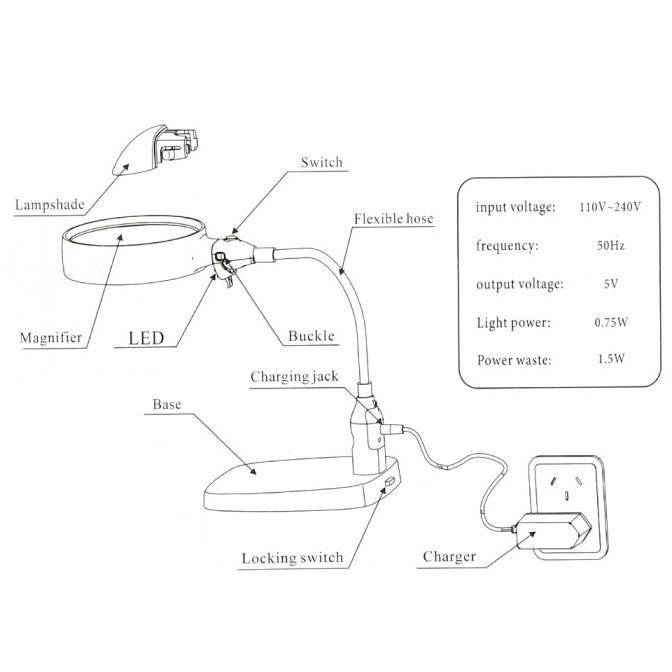 

Kaca Pembesar Meja 6 LED 10X 120mm AG30 / Lampu Lup Lensa Magnifier H85ID